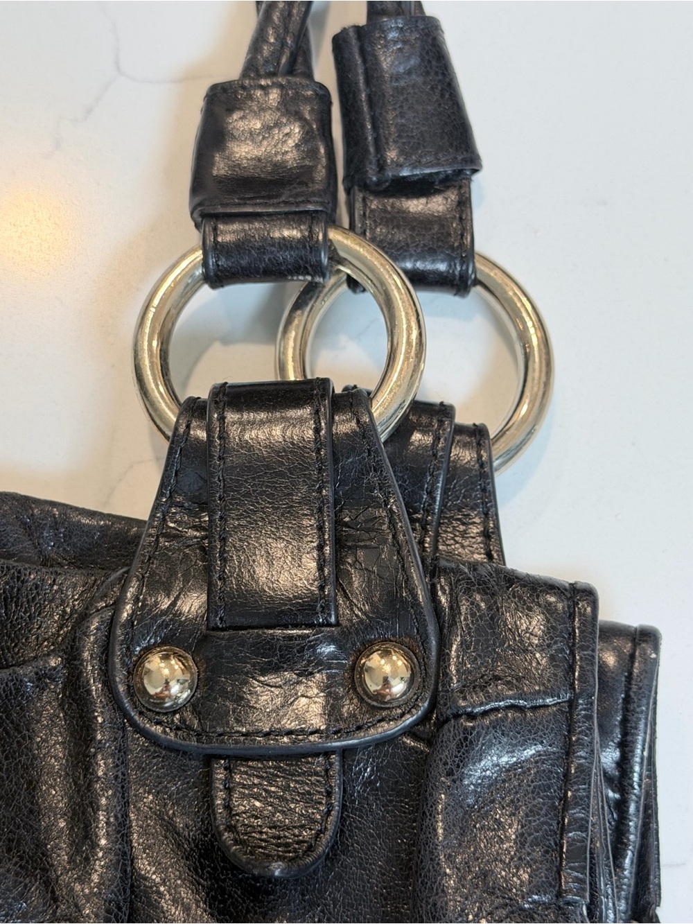 Vintage Charles David Quilted Patchwork Leather Satchel in Black - Picture 5 of 11